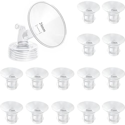 Flange Inserts 13/15/17/18/19/20/21mm 14PC Compatible with Momcozy S12 pro/S9 pro/S9/S10/S12/Medela/TSRETE/Spectra/Bellababy Breast Pumps, Reduce 24mm Tunnel Down to Correct Size