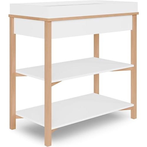 Dream On Me Owen Changing Table in Vintage White Oak, JPMA Certified, with Two Bottom Shelves for Storage.