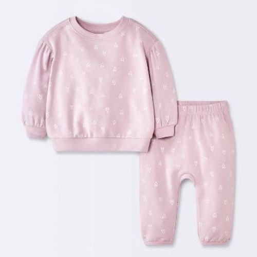 Baby Girls' 2pc Heart Graphic Modal French Terry Sweatshirt and Pants Set - Cloud Island™ Purple 3-6M