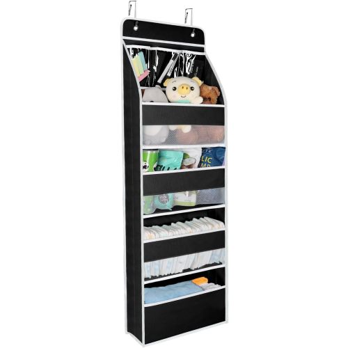 Univivi 5-Shelf Over Door Organizer Baby Door Wall Mount Storage with 3 Small PVC Pockets and 4 Large Pockets Ideal for Baby Stuff, Toiletries and Sundries