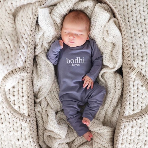 Personalized Full Length Snap Romper | Denim Blue (Wyatt Oakley)