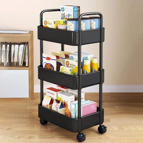 3 Tier Rolling Cart Organizer, Laundry Room Bathroom Organizers and Storage Office Shelves Mobile Shelving Unit Kitchen Trolley Cart with Wheels for Art, Craft, Diaper, Bedside, Snack