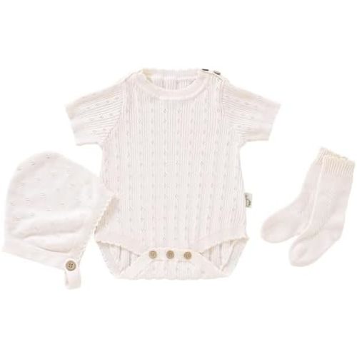 Avibae Cotton Baby Set with Knitted Short Sleeve Sweater, Hat, Socks, 3-Piece, for Newborns