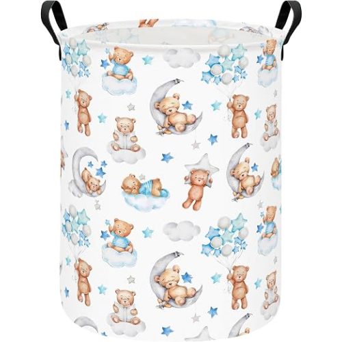 Round Cute Bear Laundry Hamper, Storage Basket for Adults and Kids