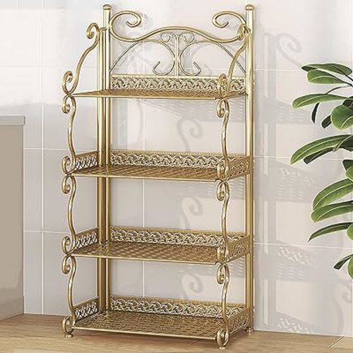 Narrow Storage Cabinet Organizer, 3/4/5 Tier Metal Book Shelf, Portable Home Office Bookcase Shelf No Assembly Folding, for Bedroom, Living Room and Home Office(Gold,88cm/34.6in)