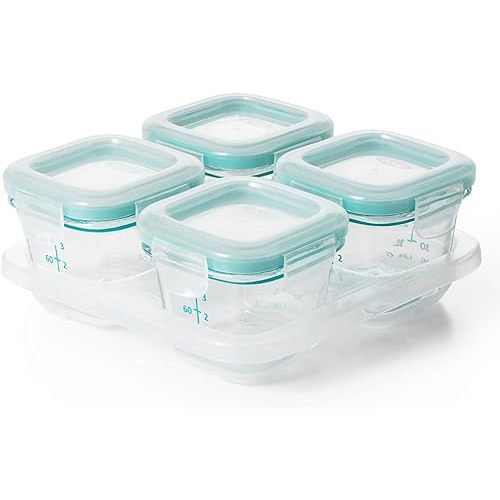 OXO Tot Glass Baby Blocks Food Storage Containers, Teal, 4 oz