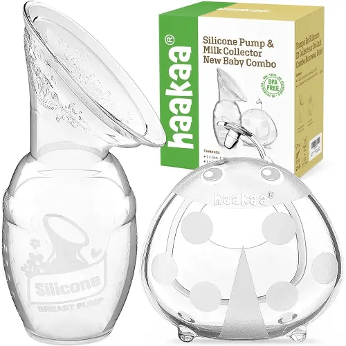 haakaa Manual Breast Pump for Breastfeeding 4oz/100ml and Ladybug Milk Collector 2.5oz/75ml Combo, Food-Grade Silicone