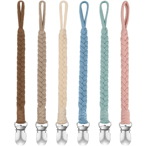Pacifier Clip for Girls and Boys, BOUKIPOW Baby Pacifier Holder Leash 100% Handmade Braided Fits All Pacifiers & Teething Toys Modern Unisex Baby Gift(6 Pack)