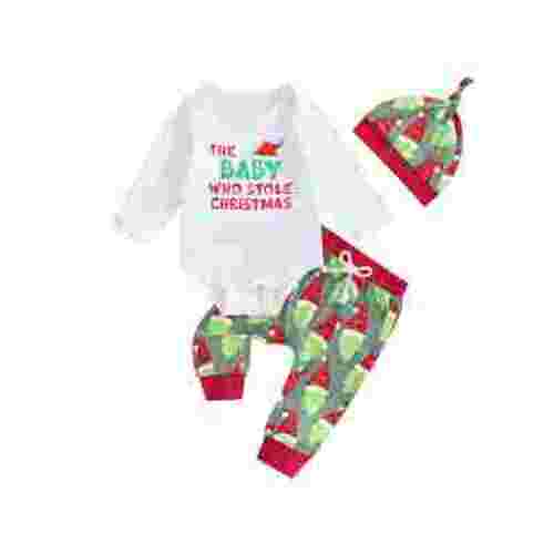 My First Christmas Outfits Baby Boy Girl 3 6 9 12 18 Months Long Sleeve Romper Onesie Pants Hat 3Pcs Fall Winter Clothes