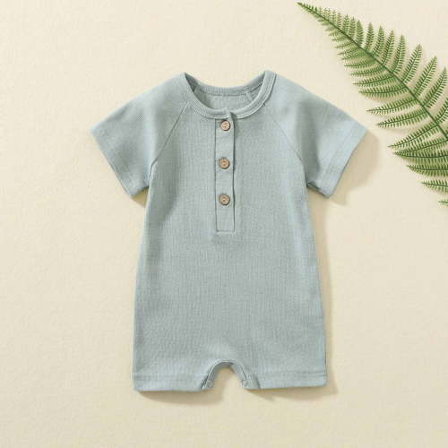 Rciityk Green Unisex Newborn Romper Baby Boys Girls Short Sleeve Button Jumpsuit Summer Cotton Outfits Solid Color Clothes for 0-3 Months