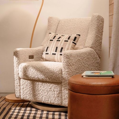 Babyletto Kiwi Glider Power Recliner with Electronic Control and USB, Color: Almond Teddy Loop with Light Wood Base
