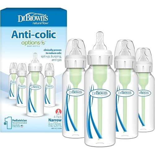 Dr. Brown's Anti-Colic Options+ Narrow Baby Bottle, 8 oz, 4-Pack