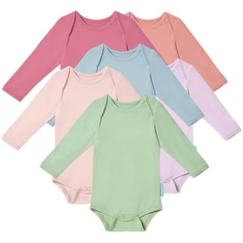 Supersoft Long Sleeve Baby Bodysuits, Premium Bamboo Rayon Bodysuit Unisex Boy Girl 0-3-6-9-18-24 months, 6-pack