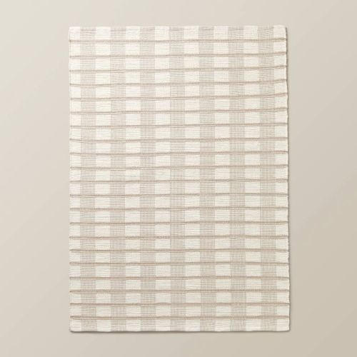 7'x10' Rib Stripe Plaid Handmade Woven Area Rug Tan/cream/khaki - Hearth & Hand™ With Magnolia: Farmhouse Style, Indoor Use