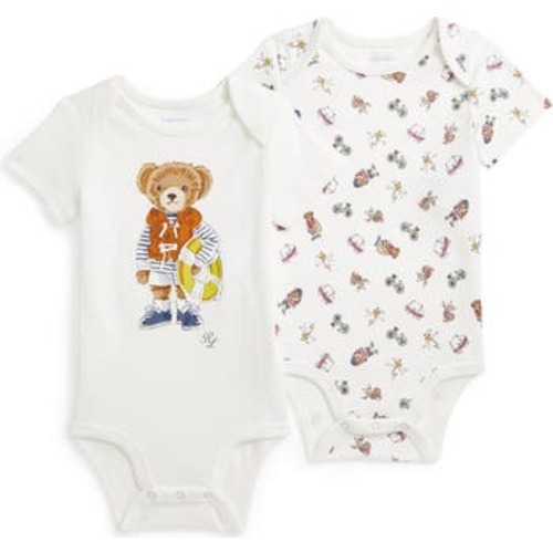 2-Pack Polo Bear Cotton Bodysuits, Newborn