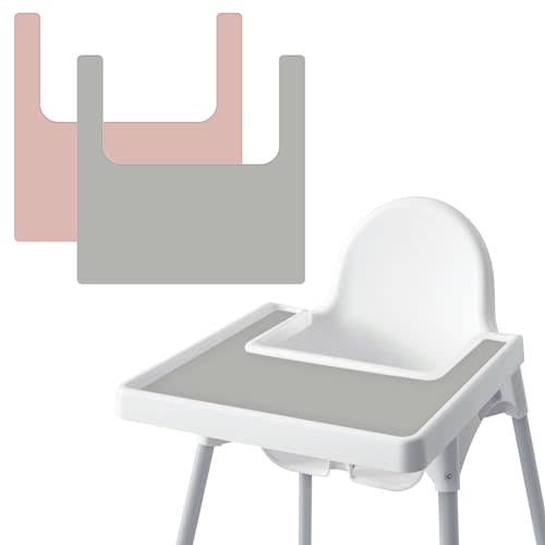 High Chair Placemat for IKEA Antilop Baby High Chair, 2 Packs Stain Resistant Non-Slip Toddler Silicone High Chair Place Mats Eating Table Mat (Blush/Gray)