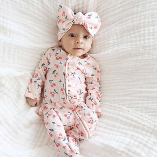 Cherry On Top Bamboo Waffle Knit Large Bow Headwrap