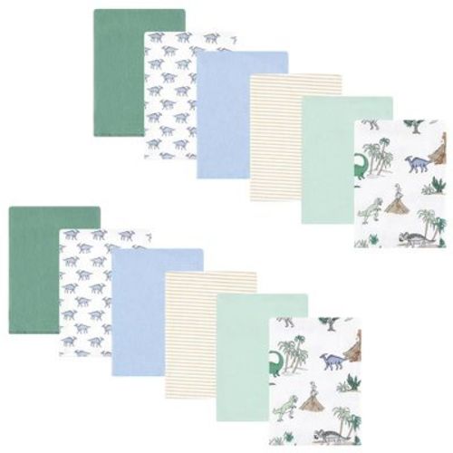 Hudson Baby Infant Boy Cotton Flannel Burp Cloths Bundle, Boy Dino World, One Size