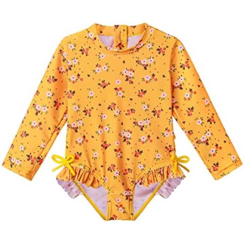 XFGIRLS Baby/Toddler Girls Swimsuit Long Sleeve One-Piece Bathing Suit Rash Guard for Kids UPF 50+ Swimwear