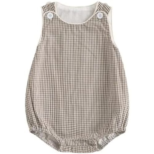 Kuriozud Unisex Newborn Baby Boy Girl Summer Clothes Plaid Sleeveless Bubble Romper Jumpsuit Overall Shorts Infant Clothing