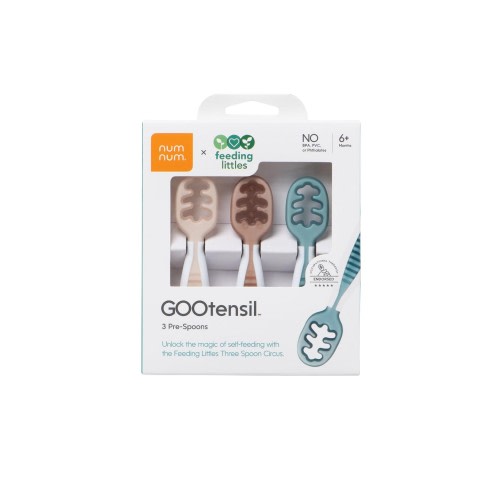 NumNum Baby Spoons Set, Feeding Littles x Silicone Pre-Spoon GOOtensils for Baby Led Weaning, Self-Feeding & Teething, First Stage Toddler Utensils for Ages 6+ Months, 3-Pack, BPA-Free (Neutrals)