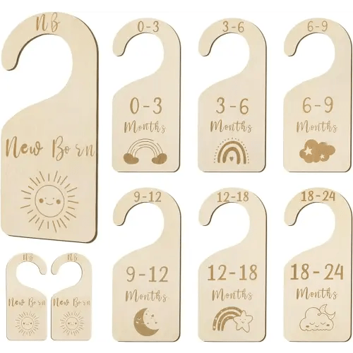 Wooden Baby Closet Dividers, Double Sided Baby Clothes Size Dividers for Newborn to 24 Months Adorable Nursery Closet Organizer for Infant Toddler Girls & Boys - 7 Pcs