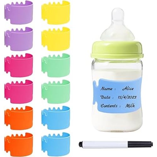 Newmemo Baby Bottle Labels for Daycare 12 PCS Reusable Waterproof Silicone Daycare Water Bottle Labels Original Write and Reuse Baby Bottle Labels Tags Essentials