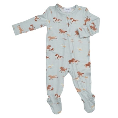 Zipper Footie, Wild Horses, Size: 6 - 9 mo.