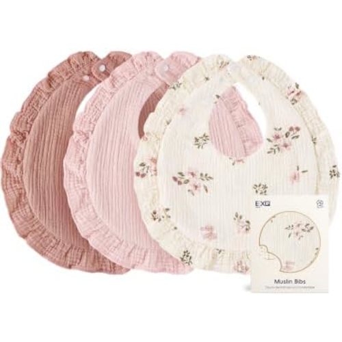 EXO Home Muslin Baby Bibs 3-Pack, 100% Cotton Drool Bibs