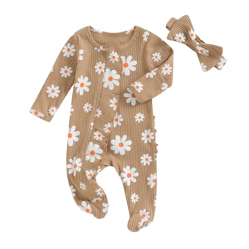 Ayalinggo Newborn Baby Girl Fall Winter Outfits Clothes Knit Jumpsuit Ruffle Romper Newborn Coming Home Outfit for Baby Girl