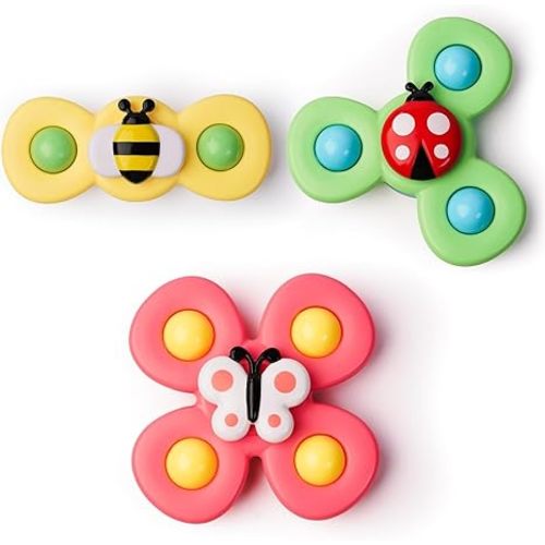 LiKee Strong Suction Cup Fidget Rotating Sensory Bath Toys for Baby Christmas Stocking Stuffers, Airplane Car Travel Table & Window Toys for Toddler Boys and Girls, 10+ Months