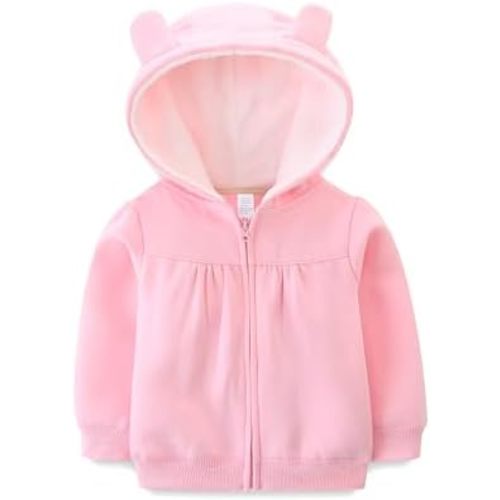 Baby Hoodie Sherpa Lined Zip up Light Fleece Jacket Solid Bear Coat Fall Winter 3-24 M