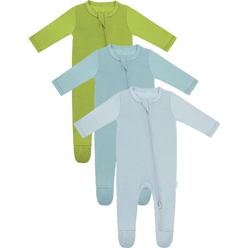RRP Unisex Baby Footies Pajamas,Buttery Soft Rayon Sleep 'N Play PJs,2-Way Zipper Closure,0-18 Months (Grassy/SeaGreen/Sage, 3-6 Months)
