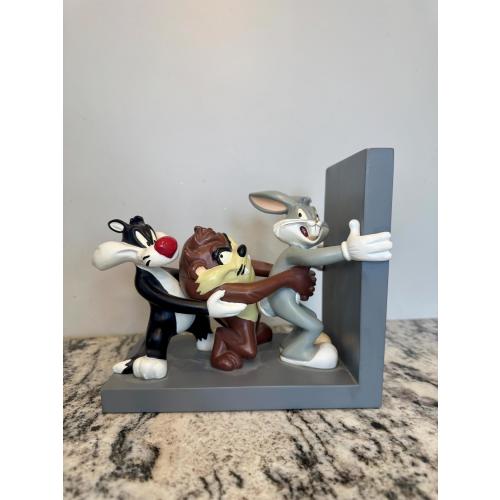 Vintage 1996 Looney Tunes Bookend - Bugs Bunny, Tasmanian Devil & Sylvester Characters, Warner Bros Studio Store Exclusive