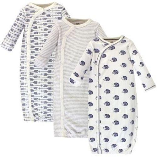Touched By Nature Baby Organic Cotton Side-closure Snap Long-sleeve Gowns 3pk, Hedgehog, 0-6 Months