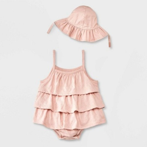 Grayson Mini Baby Girls' Romper with Hat - Pink, Size: 12M