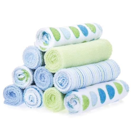 Spasilk Washcloth Wipes Set for Newborn Boys and Girls, Soft Terry Washcloth Set, Pack of 10, Blue Dots