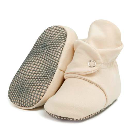 Organic Cotton Baby Booties, Non-Slip Sole, Cotton Newborn Booties Home Nursery Shoes, Beige