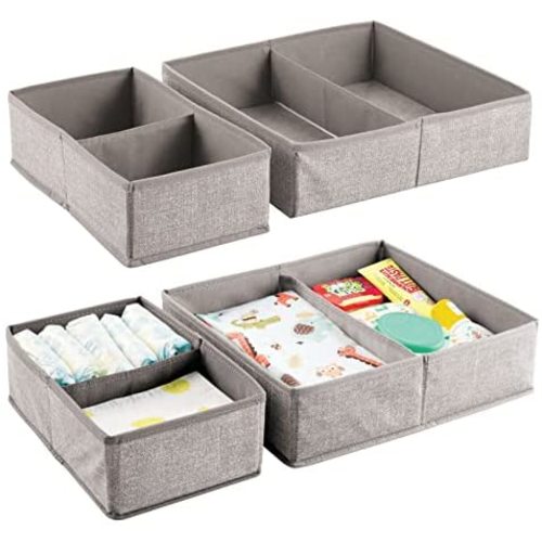 mDesign Soft Fabric Dresser Drawer and Closet Storage Organizer Set for Child/Kids Room, Nursery, Playroom, Bedroom - Rectangular Organizer Bins with Textured Print - Set of 4 - Linen/Tan