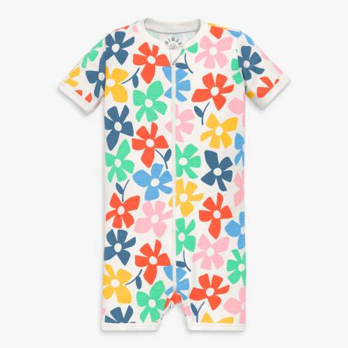 Baby organic zip shortie in rainbow blooms - Ivory / rainbow blooms / 0-3