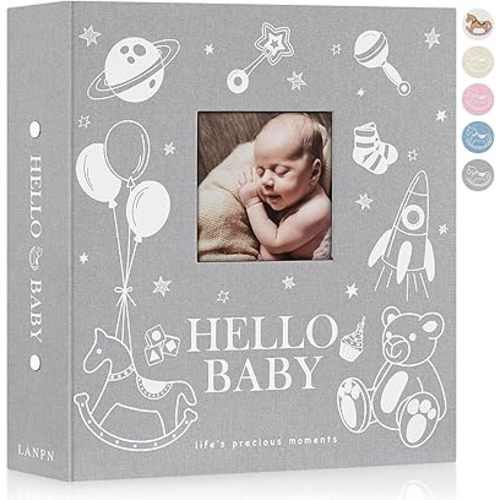 Lanpn Baby Photo Album 4x6 600 Pockets, Linen Cover Photo Book Newborn Bebe Album Memory Book with Front Window Holds 600 Horizontal and Vertical Pictures Gift for Boy Girl Baby Shower Grey
