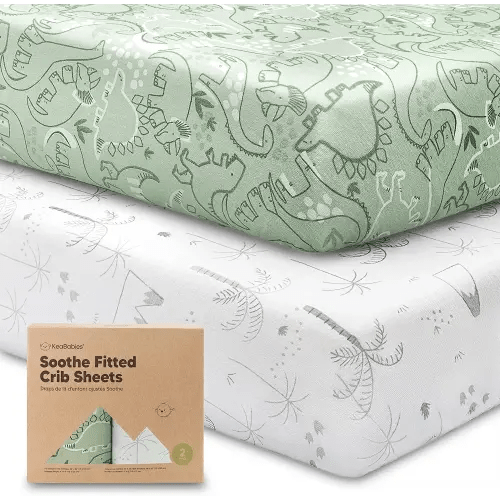 KeaBabies 2-Pack Organic Crib Sheets for Boys, Girls - Fitted Crib Mattress Sheet Neutral, Breathable Jersey Cotton Cover for Baby Bed, Toddler Mattress, Soft & Cute Prints (DinoDood)