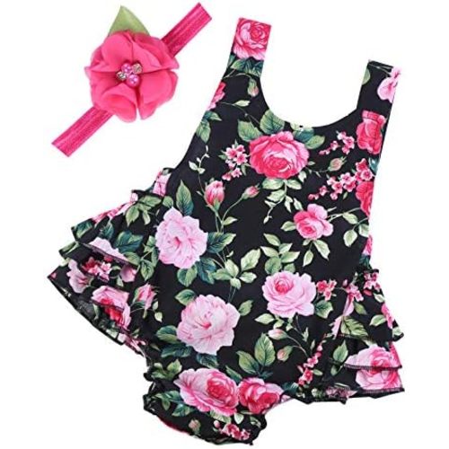 PrinceSasa Baby Girl's Floral Print Ruffles Romper Summer Clothes
