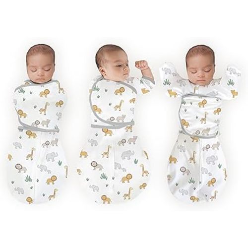 Amazing Baby Omni Swaddle for Newborn, Transitional to Arms Up Sleeves & Mitten Cuffs, Easy Transition Sleep Sack for Better Sleep, On Safari, Small, 0-3 Months