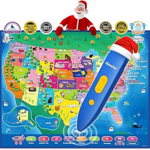 Qiaojoy V2 Interactive Map Bilingual United States Map for Kids Learning