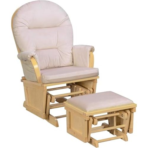 Suite Bebe Madison Nursery Rocking Chair with Ottoman, Wooden Glider for Baby Nursing, Smooth Gliding Rocker, Natural Wood and Pink Fabric