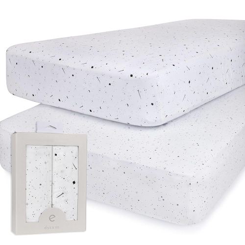 Ely’s & Co. Crib Sheets, Baby Girl/Boy Fitted Crib Mattress Sheet Set, 2 Pack, 100% Jersey Knit Cotton, Infant and Toddler Nursery Bedding, Black and White Celestial Print, 28” x 52”