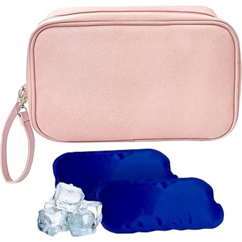 Breastmilk Cooler, Insulated, Portable, Adjustable Strap, Pink, Plaid, 335 Milliliters, Polyester, Ideal for Working, Traveling, Outings with Babies