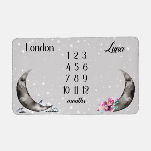 Luna Moon and Stars Baby Twin Milestone Blanket, Celestial Twin Baby Milestone Blanket, Monthly Baby Blanket, Moon Twin Blanket T14 T16