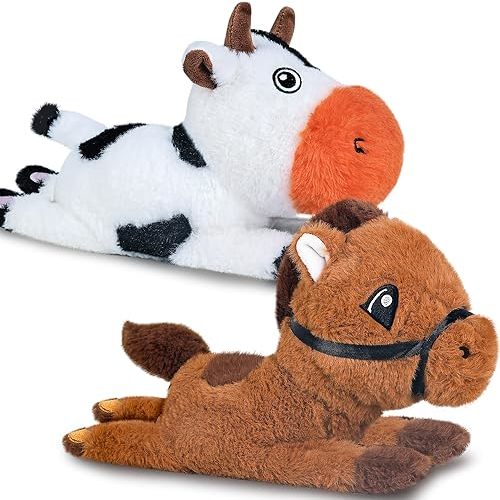 iPlay, iLearn Wrist Pals Toddler Plush Slaps Bracelets, 2PCS Baby Soft Stuffed Farm Animal Toy, Infant Cow & Horse Wristband Set, Birthday Party Gift for 1 2 3 4 5 6 7 Kid Girl Boy Child